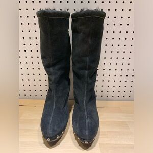 Michael Kors Studded Heel Black Suede Pull On Boots